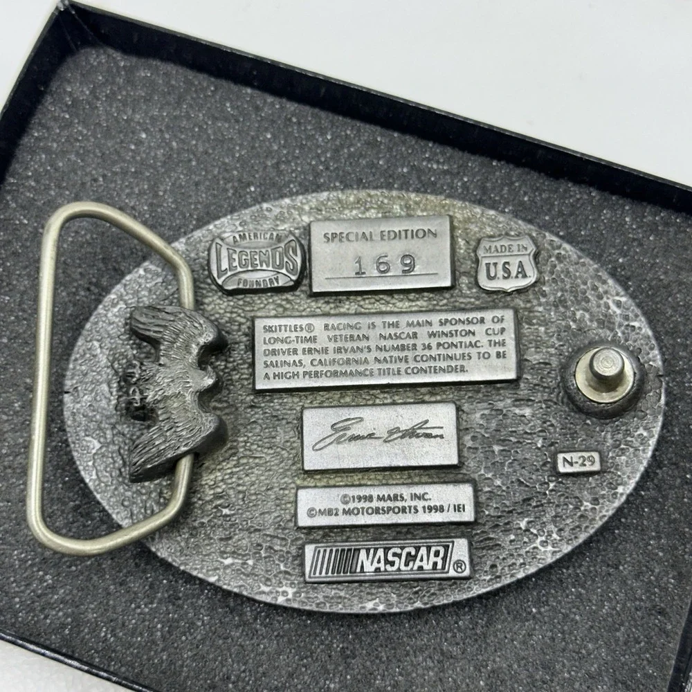VTG‎ 1998 Ernie Irvan 36 Skittles NASCAR Belt Buckle NOS New In Box Pewter Resin